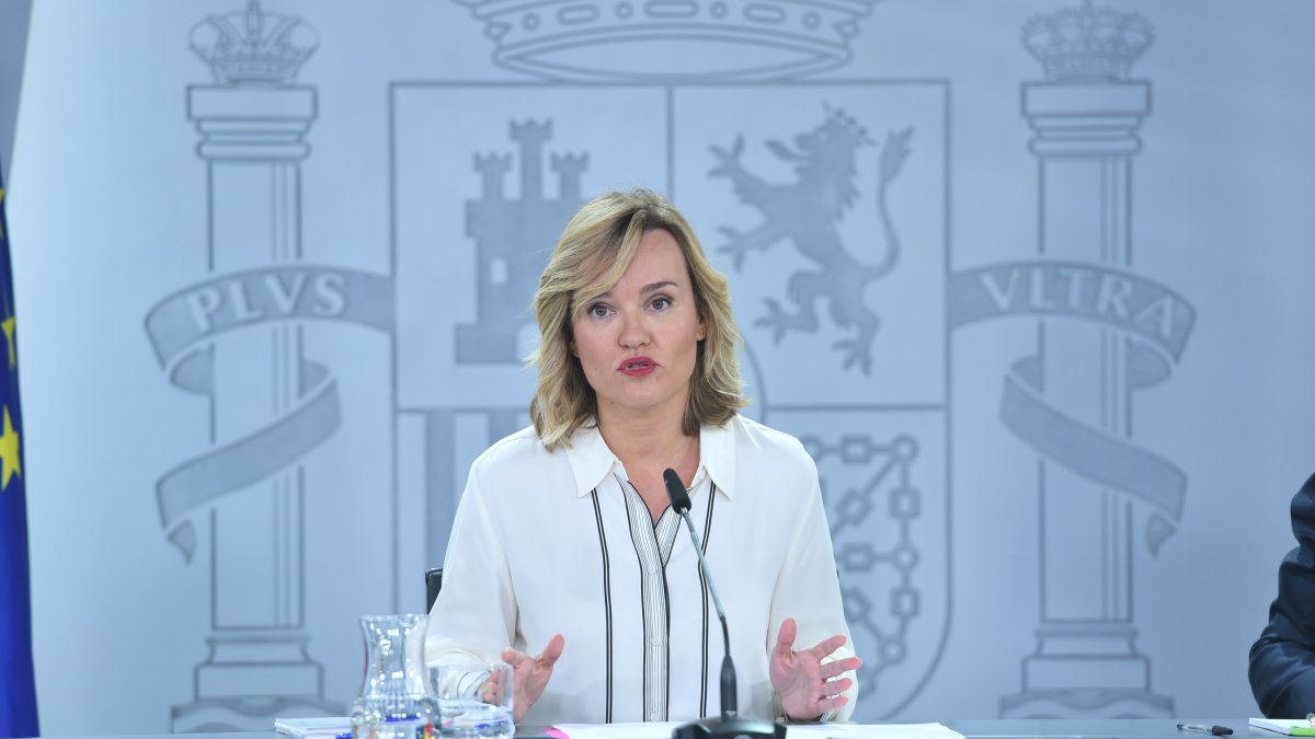 Pilar Alegría, en la rueda de prensa posterior al Consejo de Ministros.