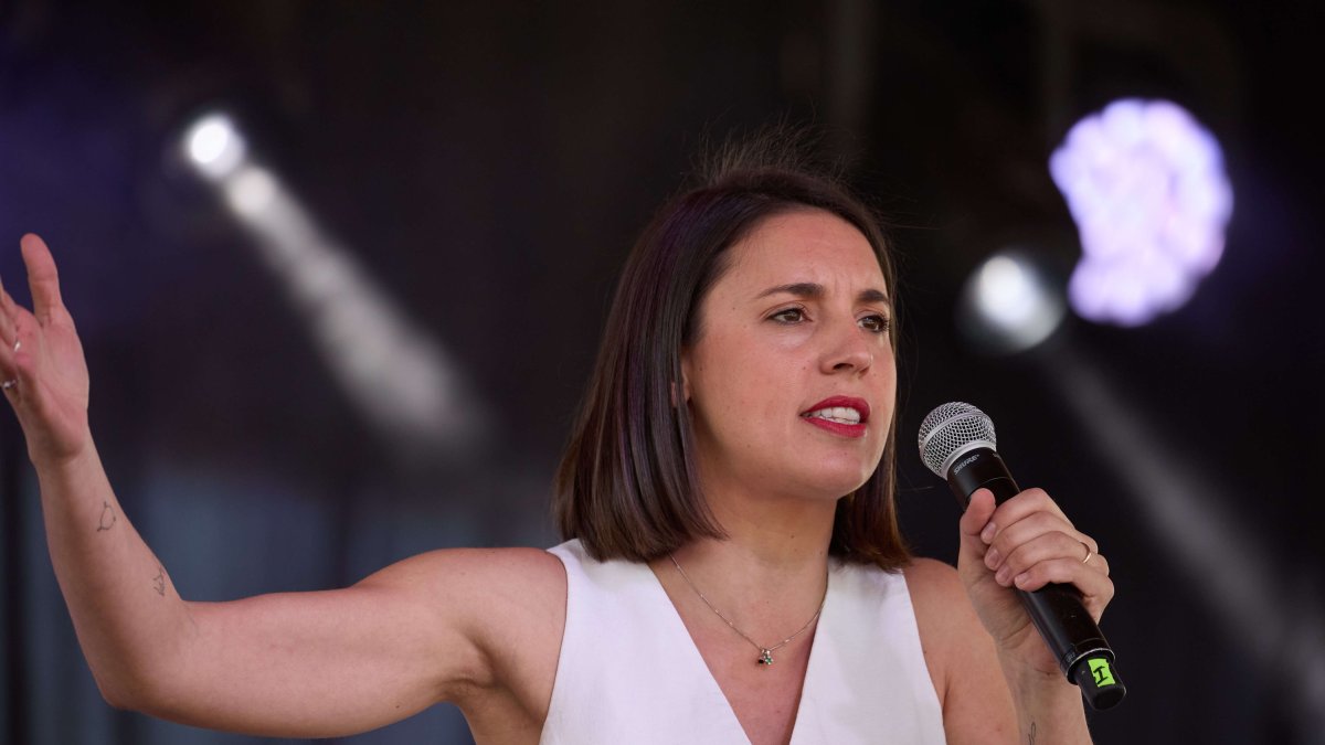 La eurodiputada de Podemos, Irene Montero, interviene durante un acto de los morados en mayo de 2024.