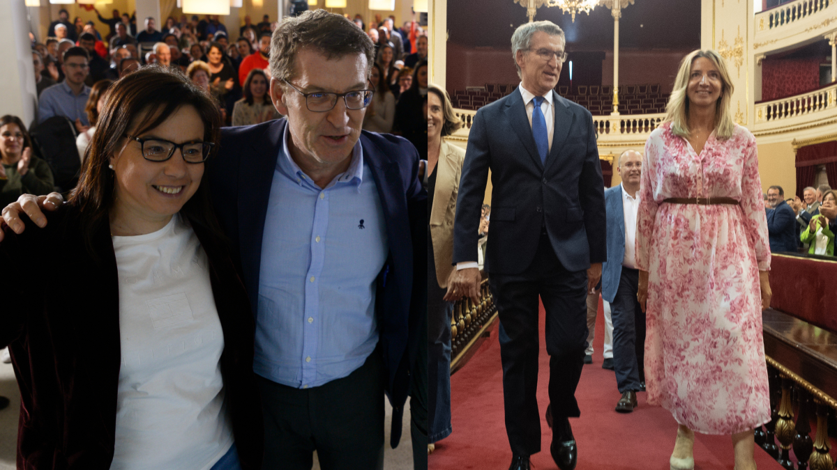 Alberto Núñez Feijóo junto a la portavoz de Interior del PP, Ana Vázquez (izq.) y la portavoz popular en el Senado, Alicia García (der.)