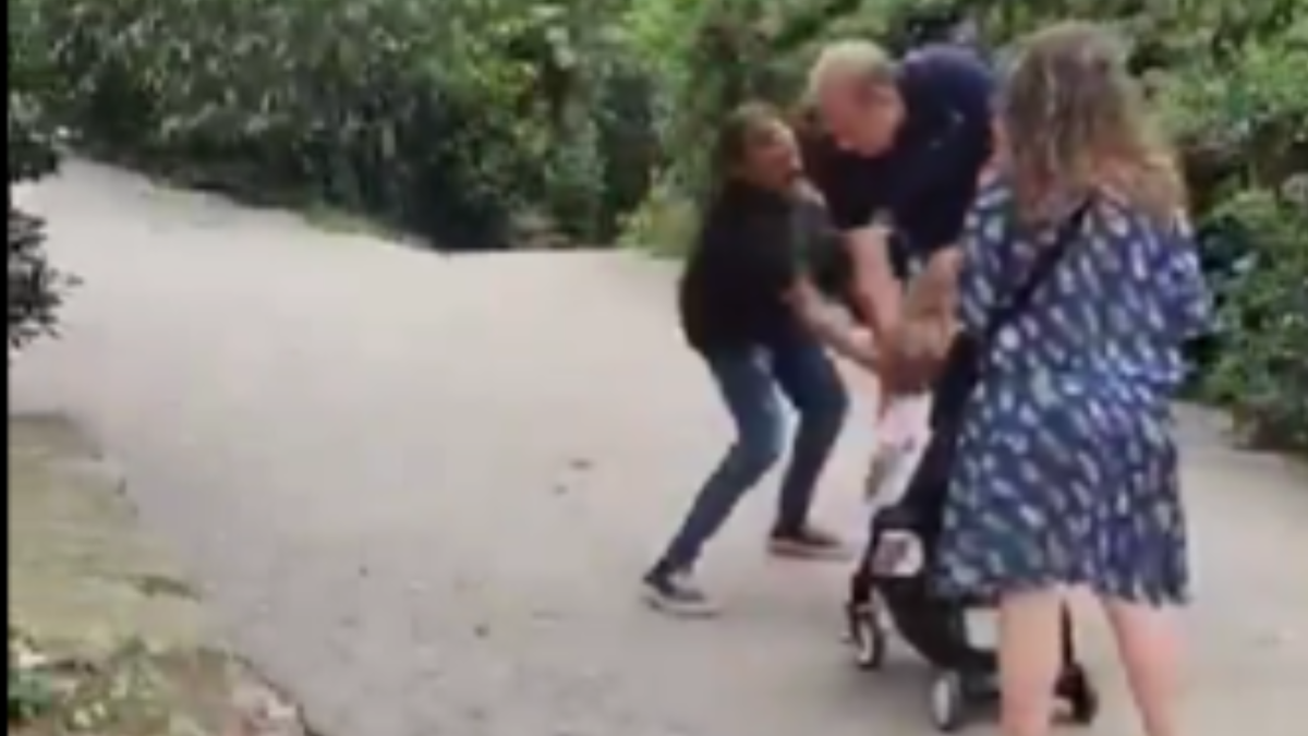 Momento en el que el agresor golpea al bebé en la cara en el parque de Montjuic, en Barcelona.