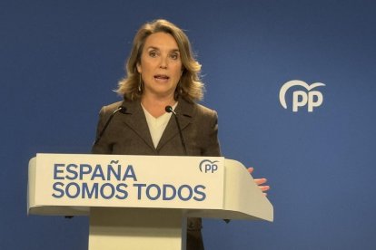 Cuca Gamarra, este domingo, en la sede nacional del PP