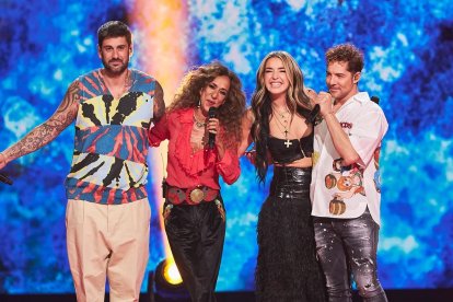 Melendi, Rosario Flores, Lola Índigo y David Bisbal en 'La voz kids'.