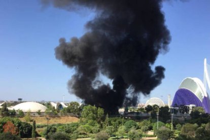 Columna de humo del incendio producido en el Oceanogràfic