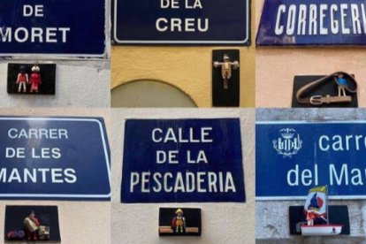 Clicks de Playmobil en las placas de las calles de Valencia