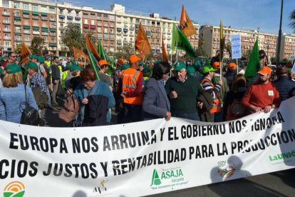 Manifestación de agricultores en el puerto de Valencia.