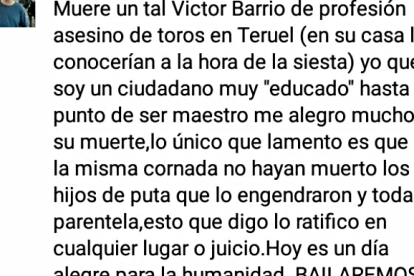 Las desagradables manifestaciones en el perfil de Facebook de un maestro valenciano.