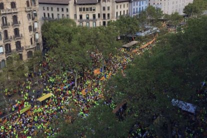 El Paseo de Gracia, en Barcelona, durante la Diada