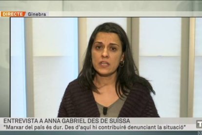 Anna Gabriel, este miércoles en su última aparición pública. Desde Ginebra, en Noticias Mediodía de TV3.