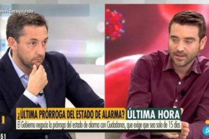 Javier Negre, a la derecha, en una reciente discusión con Javier Ruiz en Telecinco