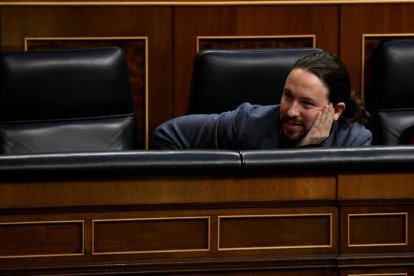 Pablo Iglesias, en su escaño del Congreso