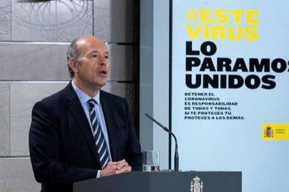 El titular de Justicia, Juan Carlos Campo, en una comparecencia en La Moncloa sobre el coronavirus.