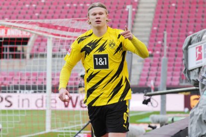 Haaland, celebrando un gol con el Borussia.