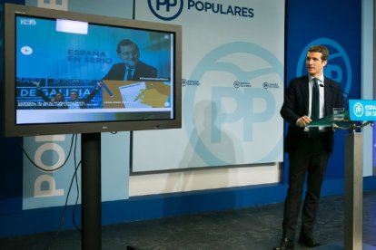 Pablo Casado, durante la presentación de la precampaña del PP