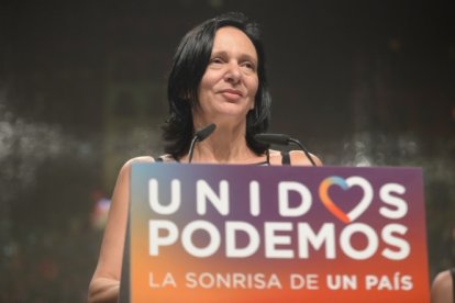 Carolina Bescansa, en un mítin de Podemos