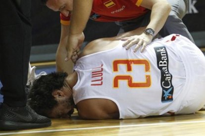 Sergio Llull, en el momento de lesionarse gravemente.