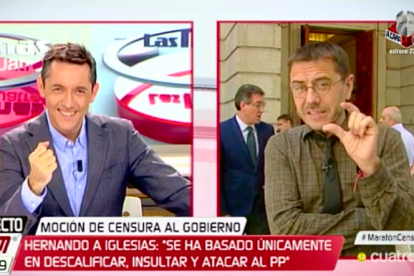 javier Ruiz y Juan Carlos Monedero, este miércoles en Las Mañanas de Cuatro.