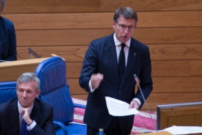 Alberto Núñez Feijóo, este miércoles en el Parlamento de Galicia.