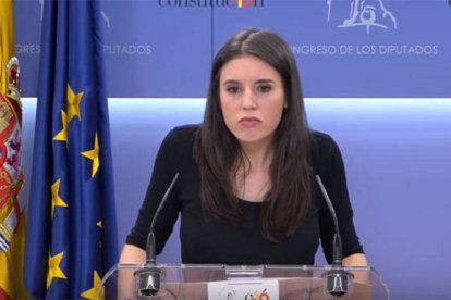 Irene Montero durante la rueda de prensa.