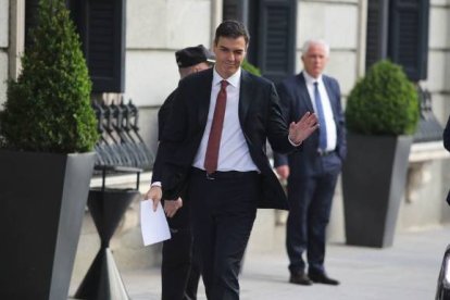 Pedro Sánchez, éste miércoles a su llegada al Congreso de los Diputados.