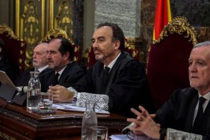 Marchena y el resto de magistrados, este martes en el juicio del procés.