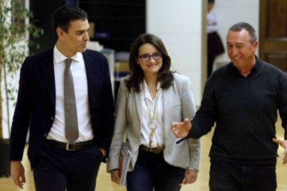 Pedro Sánchez, Mónica Oltra y Joan Baldoví