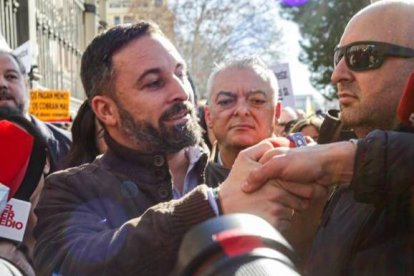 Santiago Abascal, este miércoles en la protesta de los agricultores y ganaderos contra el Gobierno.