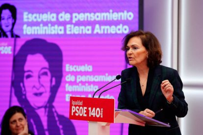 Carmen Calvo durante su participación en la Escuela de pensamiento feminista.