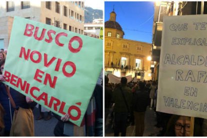 Pancartas en la manifestación de Orihuela en alusión a los comentarios del alcalde de Rafal.