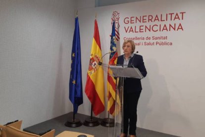 La consellera de Sanidad, Ana Barceló, durante la rueda de prensa de hoy