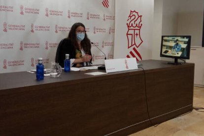 Mónica Oltra, Vicepresidenta del Consell, durante su comparecencia esta mañana / FOTO: O. Avellán