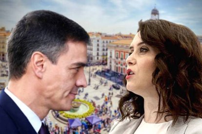 Pedro Sánchez e Isabel Díaz Ayuso, en la Puerta del Sol