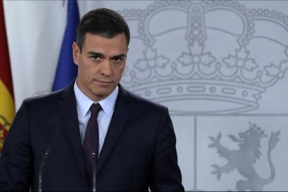 Pedro Sánchez, en una conferencia de prensa en Moncloa