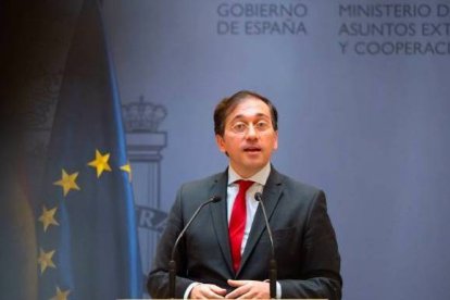 El ministro de Exteriores, este miércoles en la toma de posesión de sus nuevos altos cargos.