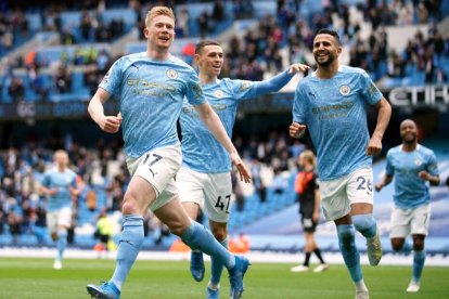 De Bruyne, celebrando uno de los goles que ha marcado esta temporada con el City de Guardiola.