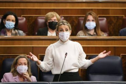 Yolanda Díaz, este miércoles en la sesión de control del Congreso.