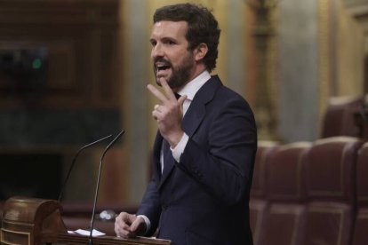 Pablo Casado durante el Pleno de este miércoles en el Congreso.