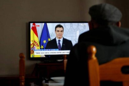 Pedro Sánchez en una de sus intervenciones televisadas