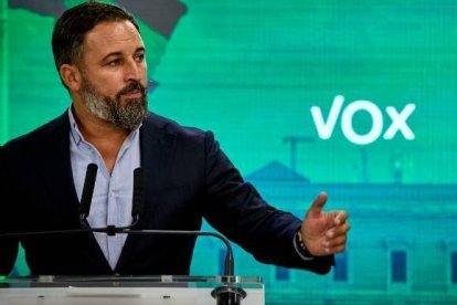 Abascal, este lunes en su rueda de prensa en la sede de Vox.