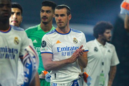 Gareth Bale, en la celebración por el título de la Champions en el Bernabéu.