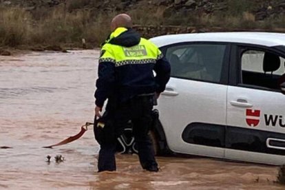 La Policía Local de Llíria ha cortado todas las ramblas del término municipal por el gran caudal de agua.