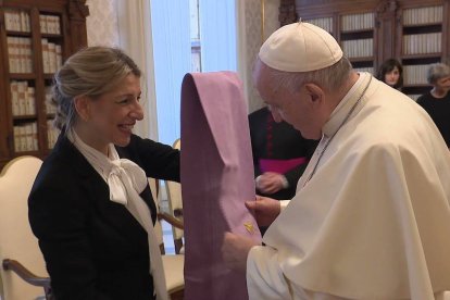 Yolanda Díaz en su visita al Papa Francisco