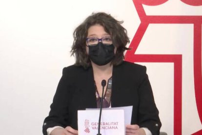 Mónica Oltra en la rueda de prensa del Consell