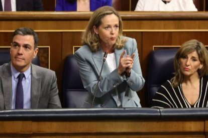 Nadia Calviño en la última sesión de control al Gobierno.