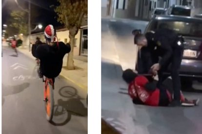 Un miembro de la banda en su bici y la detención de otro pandillero