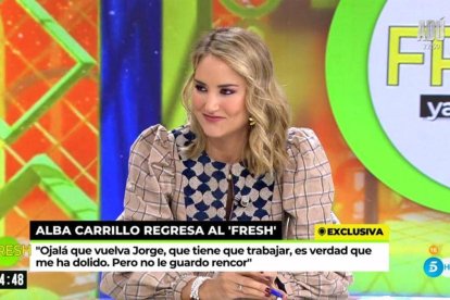 Alba Carrillo volvió a su puesto de trabajo en el Fresh de Ya es Mediodía.