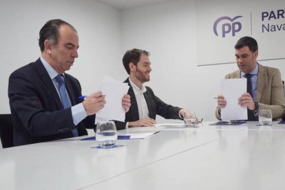 Los diputados Carlos García Adanero y Sergio Sayas, y el presidente del PPN, Javier García.