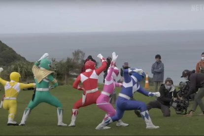 Una imagen del rodaje del capítulo especial de los Power Rangers.