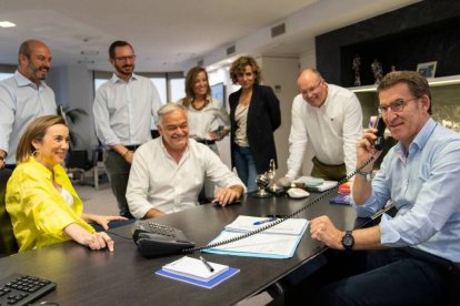 Feijóo con sus principales colaboradores en la dirección del PP, en una imagen de archivo