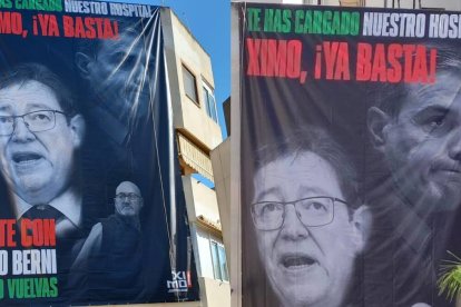 Lona de que ha aparecido enfrente de el Auditorio Centro Cultural Virgen del Carmen en Torrevieja.