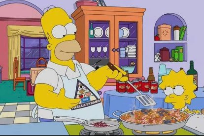 Homer Simpson cocina paella